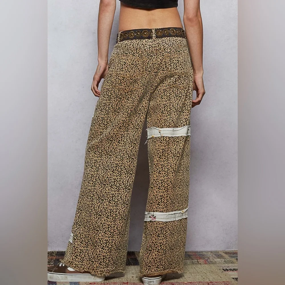 POL “ Studio Stitch “ Wide Leg Patchwork Pants | Leopard - Picture 5 of 7